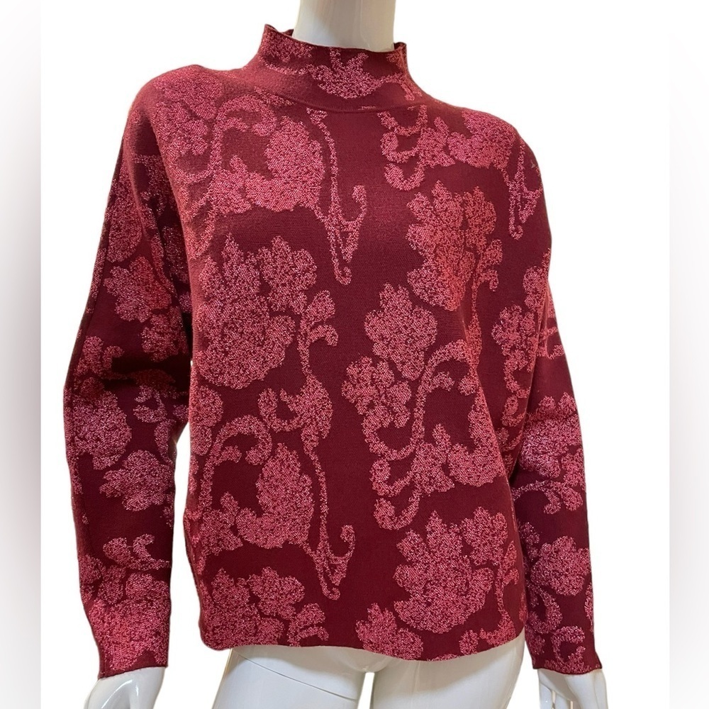 Sioni Metallic Floral Mock Neck Sweater XL